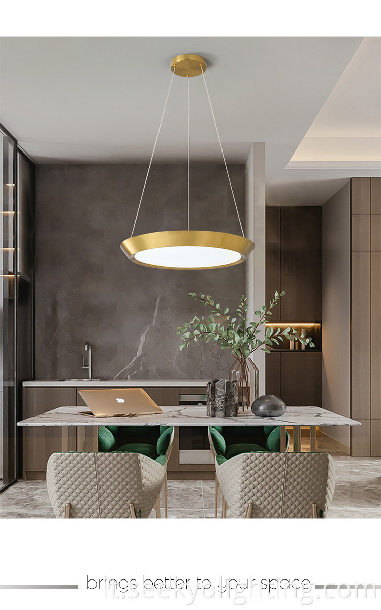 pendant light features a circular design